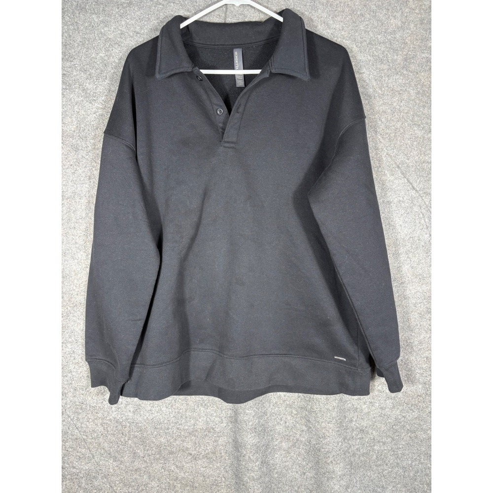 Mondetta Mens XL Black Long Sleeve Polo Collar Pullover Sweatshirt Recycled‎